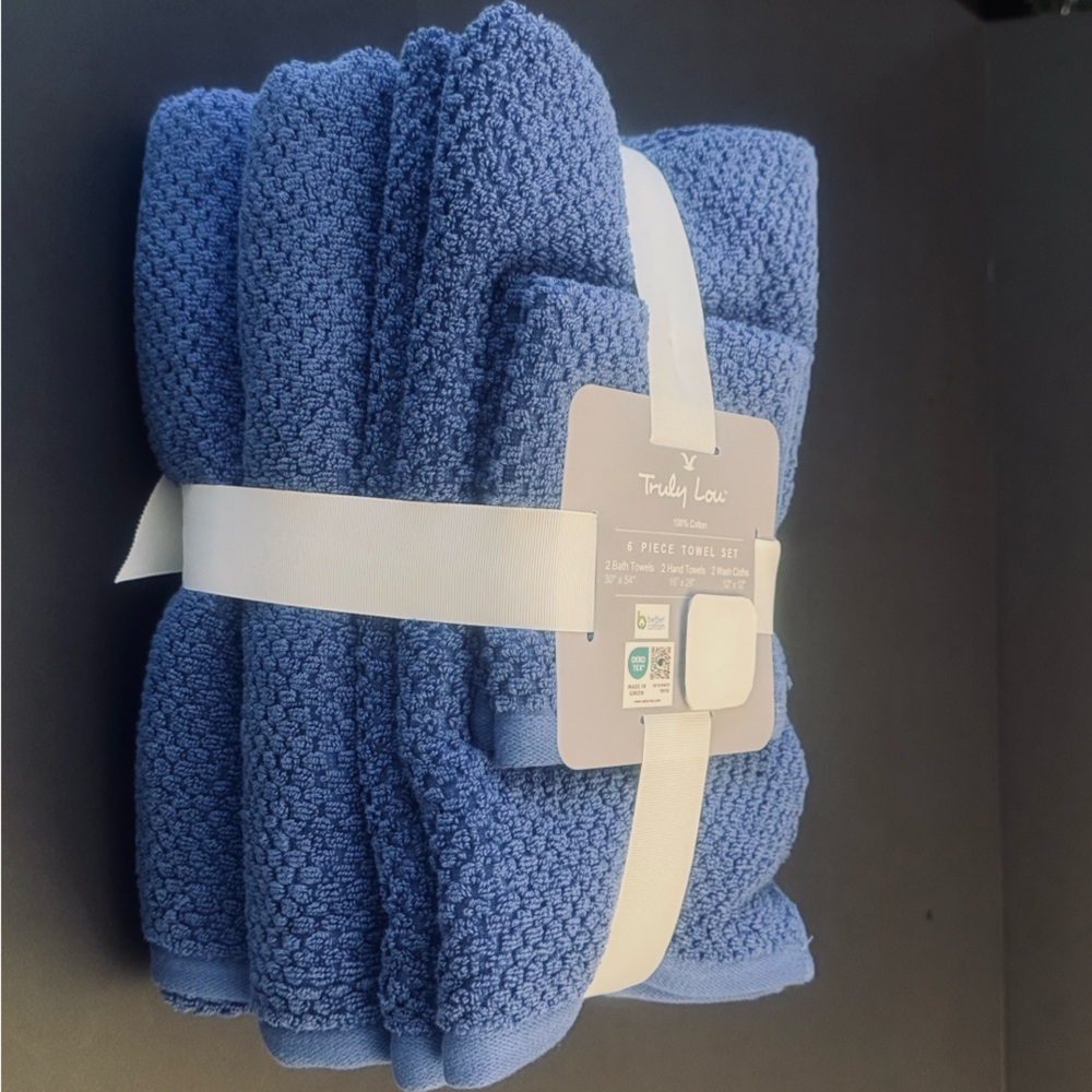 6pc TRULY LOU 100% Cotton Bath Towel Set - CabanaBlue